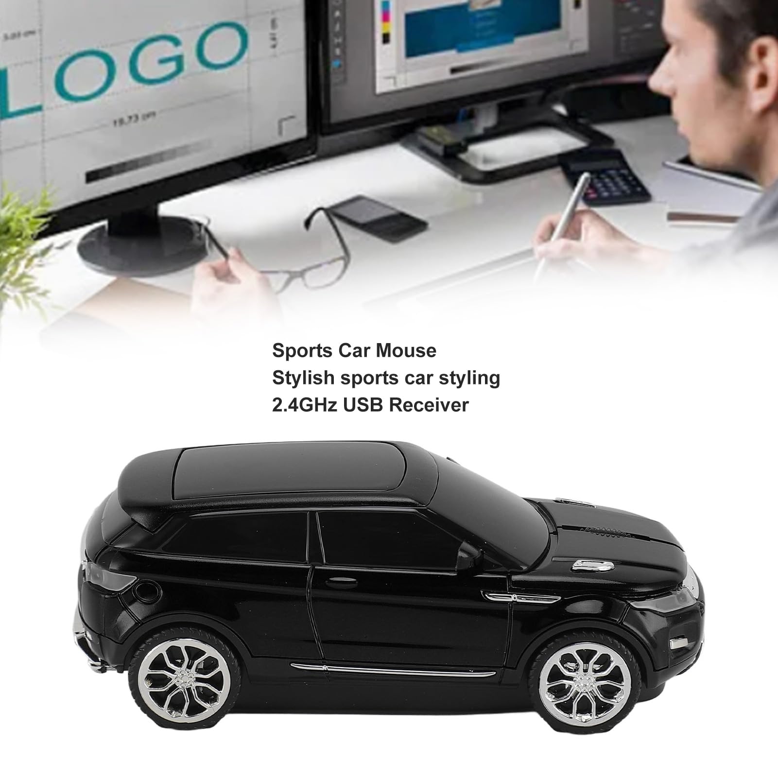 Dilwe Ratón Inalámbrico Con Forma De Coche Deportivo De 2,4 GHz, Ratón Inalámbrico óptico Para Juegos Con Faro LED, Ratón De Computadora Para Computadora Portátil De Escritorio