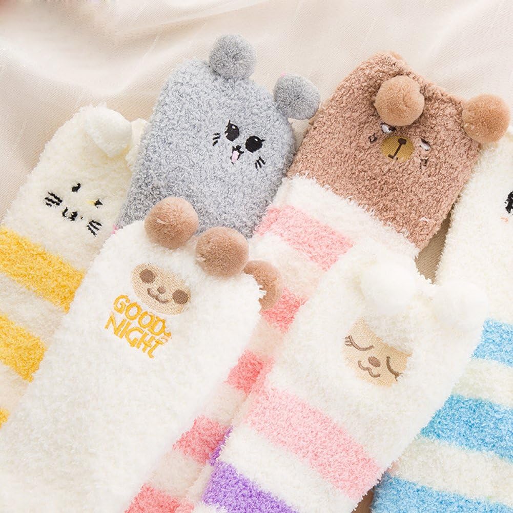 Hotmiss Womens Thigh High Fuzzy Socks Cute Over the Knee Stockings Winter Warm Stripe Leg Warmers