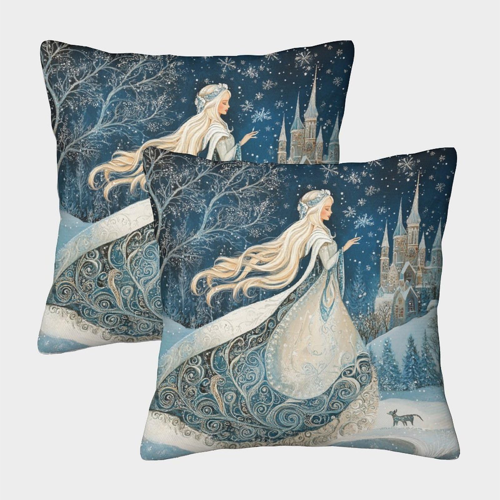 kaiyun 2 Pack Snow Maiden,Character in Russian Folklore Pillow Case 45x45cm Throw Pillow Case,Modern Decoration Pattern for Terrace Sofa Bedroom Indoor Outdoor Party