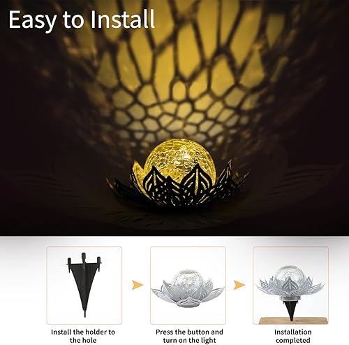 Miniatura 5 de XINGTONG Luces solares de jardín, luces solares para decoración de jardín al aire libre, luz solar de flores, globo de metal agrietado, luces de