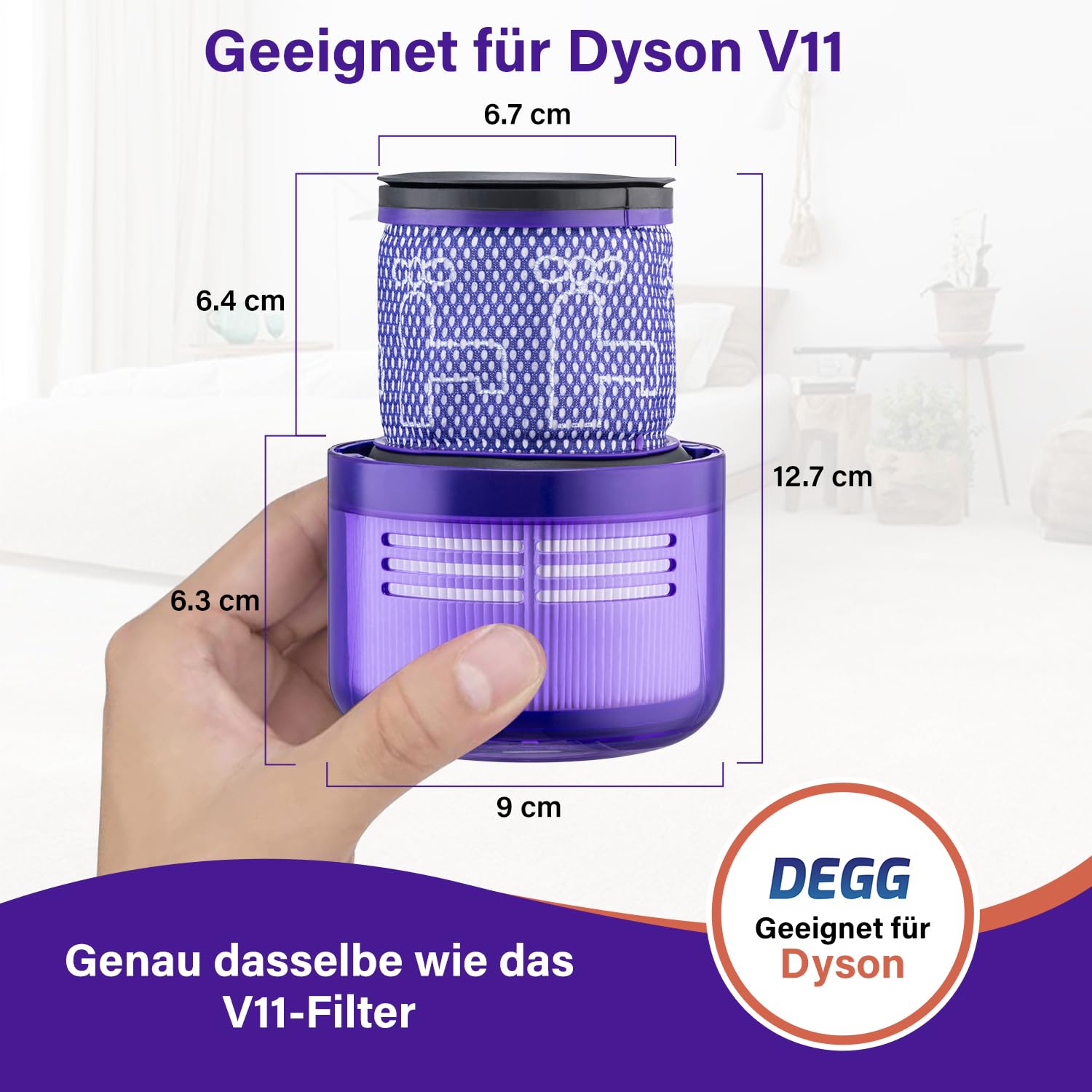 DEGG Hepa Filter - Kompatibel mit Dyson V11 & V15 - Waschbares Staubsaugerfilter - Ersatzfilter - Perfekte Passform - Staubsauger Zubehör - Premium-Qualität - 2 STÜCK