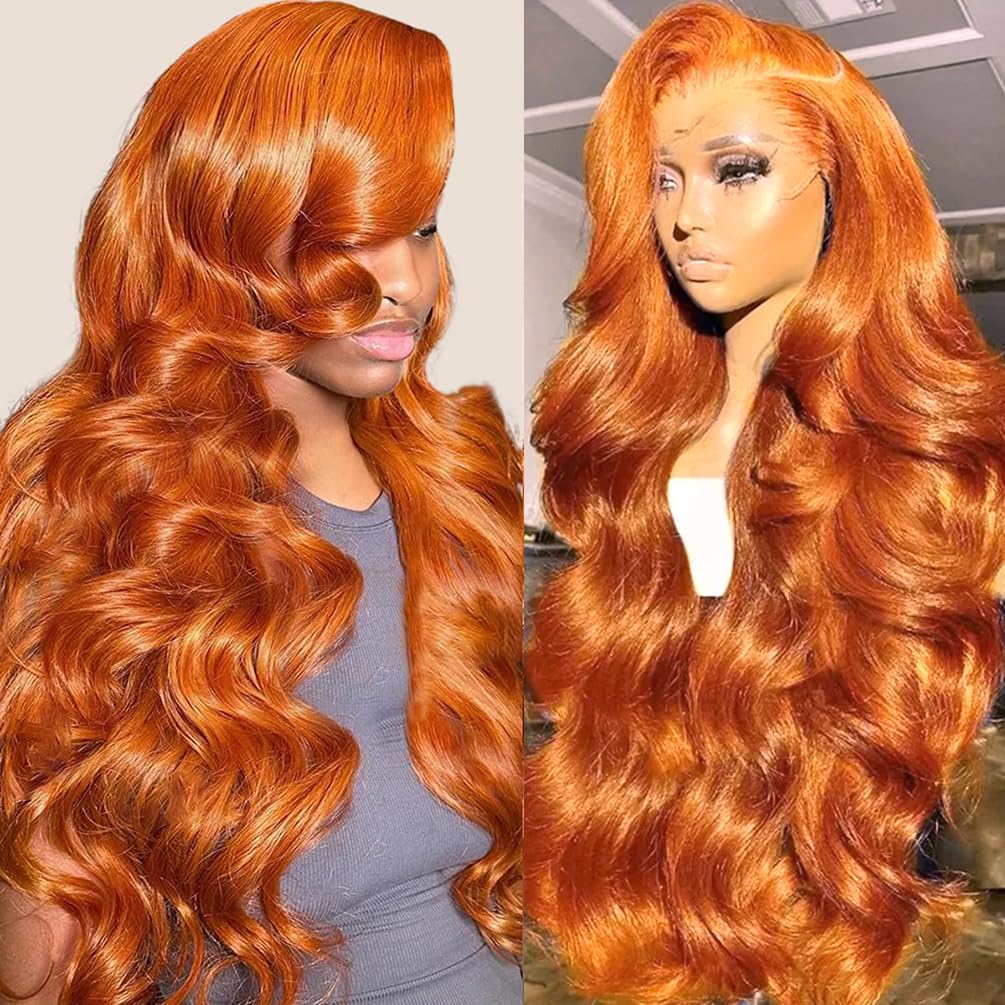 Dochuman Ginger Wig Human Hair 13x6 Ginger Lace Front Wigs Human Hair 28inch Body Wave HD Lace Frontal Pre Plucked Colored Orange Wig for Women