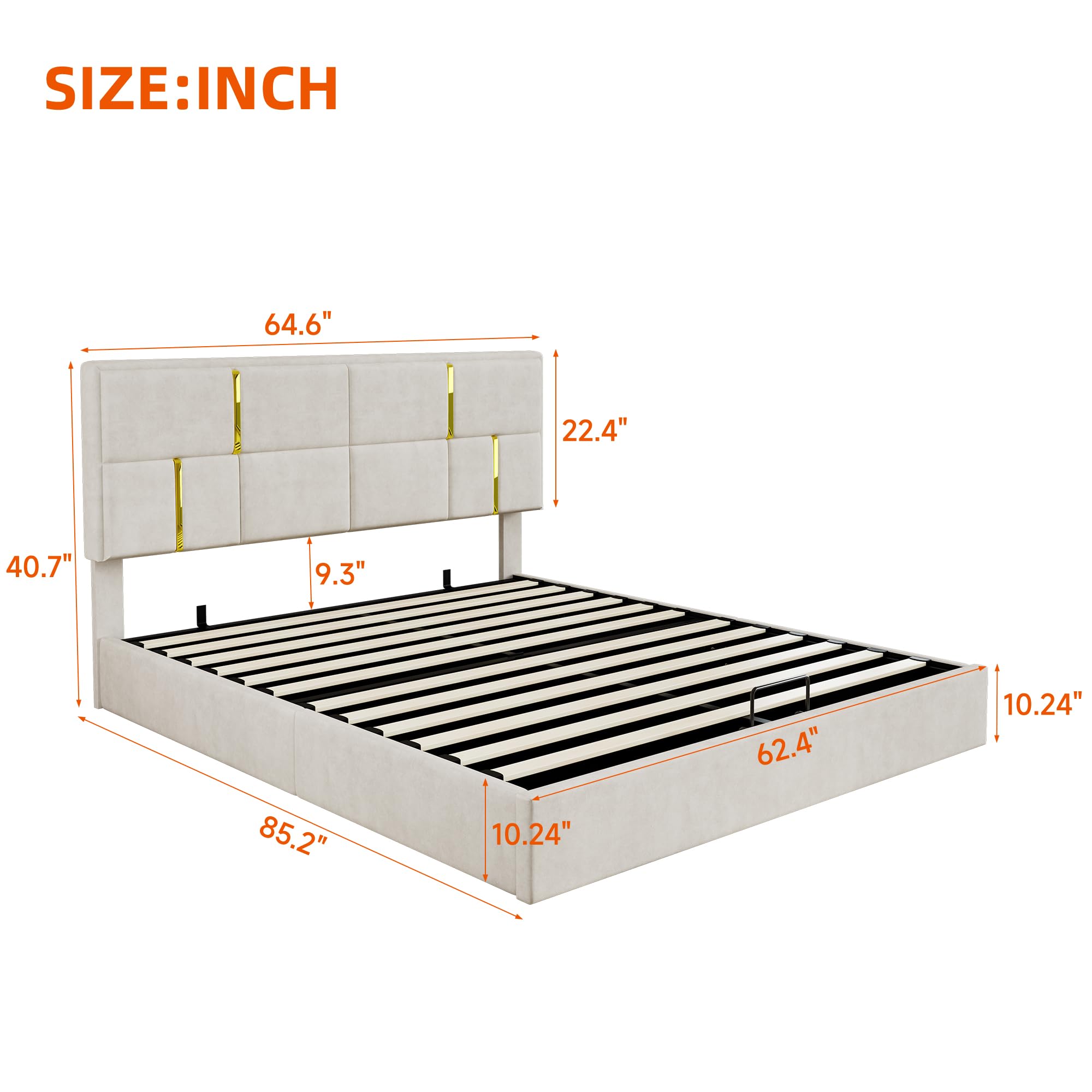 Condition photo showing Good Condition for incomplete : merax queen size upholstered platform bed with hydraulic storage system,no box spring needed,beige