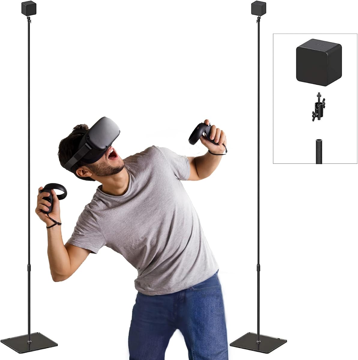 VR Stand with Glass Base, VR Sensor Stand - 2 Adjustable Stands | Compatible with SteamVR Base Station 2.0, HTC Vive Base Station & Oculus Rift Constellation Sensors - Only Stand Included