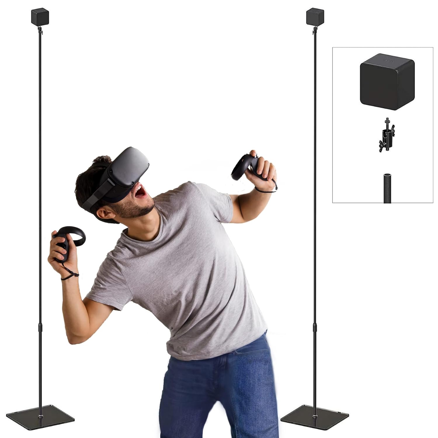 Skywin VR Stand with Glass Base, VR Sensor Stand - 2 Adjustable Stands | Compatible with SteamVR Base Station 2.0, HTC Vive Base Station & Oculus Rift Constellation Sensors - Only Stand Included