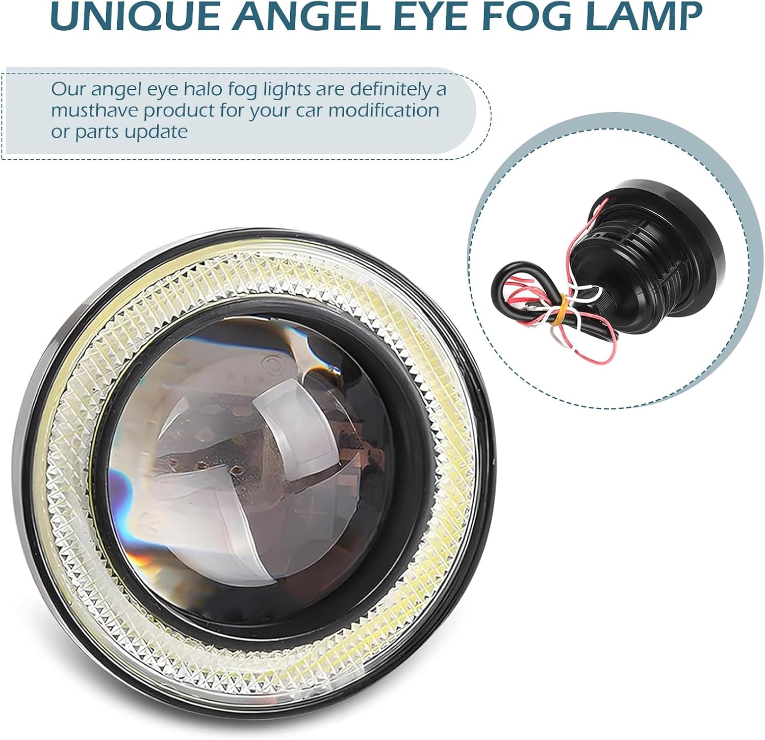2 PCS Car Fog Light, 3" Angel Eye LED Fog Lamp, Super Bright Round Daytime Running Light Bulb, Universal for Most Cars Suvs (White)