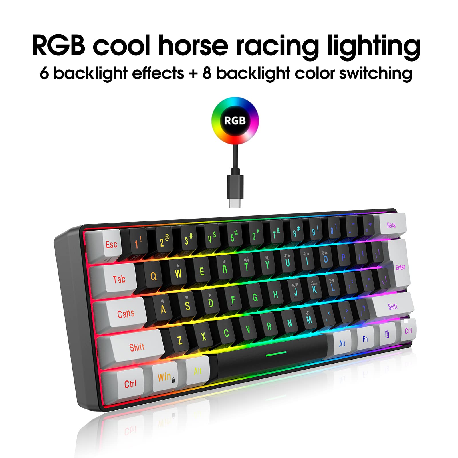 Irfora V700BW+A869 - Kit tastiera e mouse USB per computer con retroilluminazione RGB a 61 tasti + mouse da gioco cablato, illuminazione LED colorata, DPI a 4 livelli, max. 3200 DPI per PC laptop
