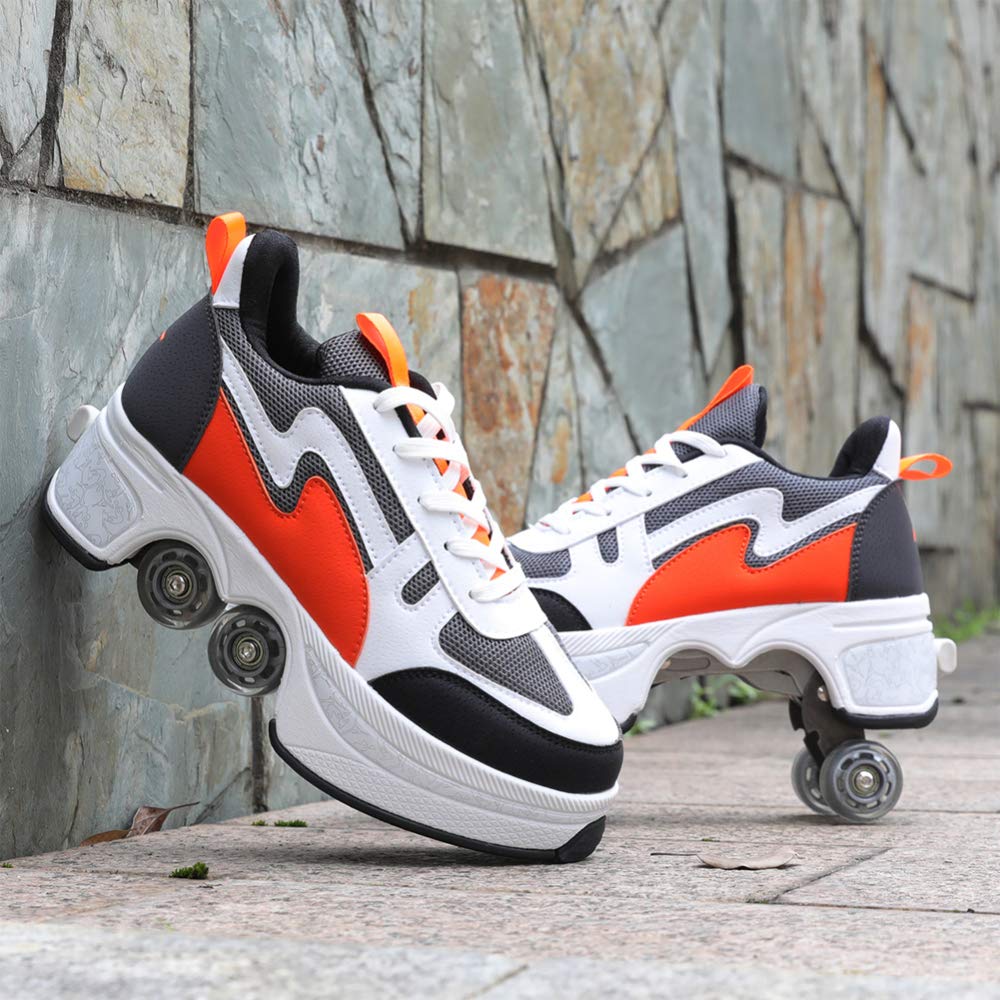 2 en 1 Amovible Automatique Deformation Chaussures De Marche Invisibles Chaussures à roulettes à Double Rangée Déformer Roue Patins à roulettes,39