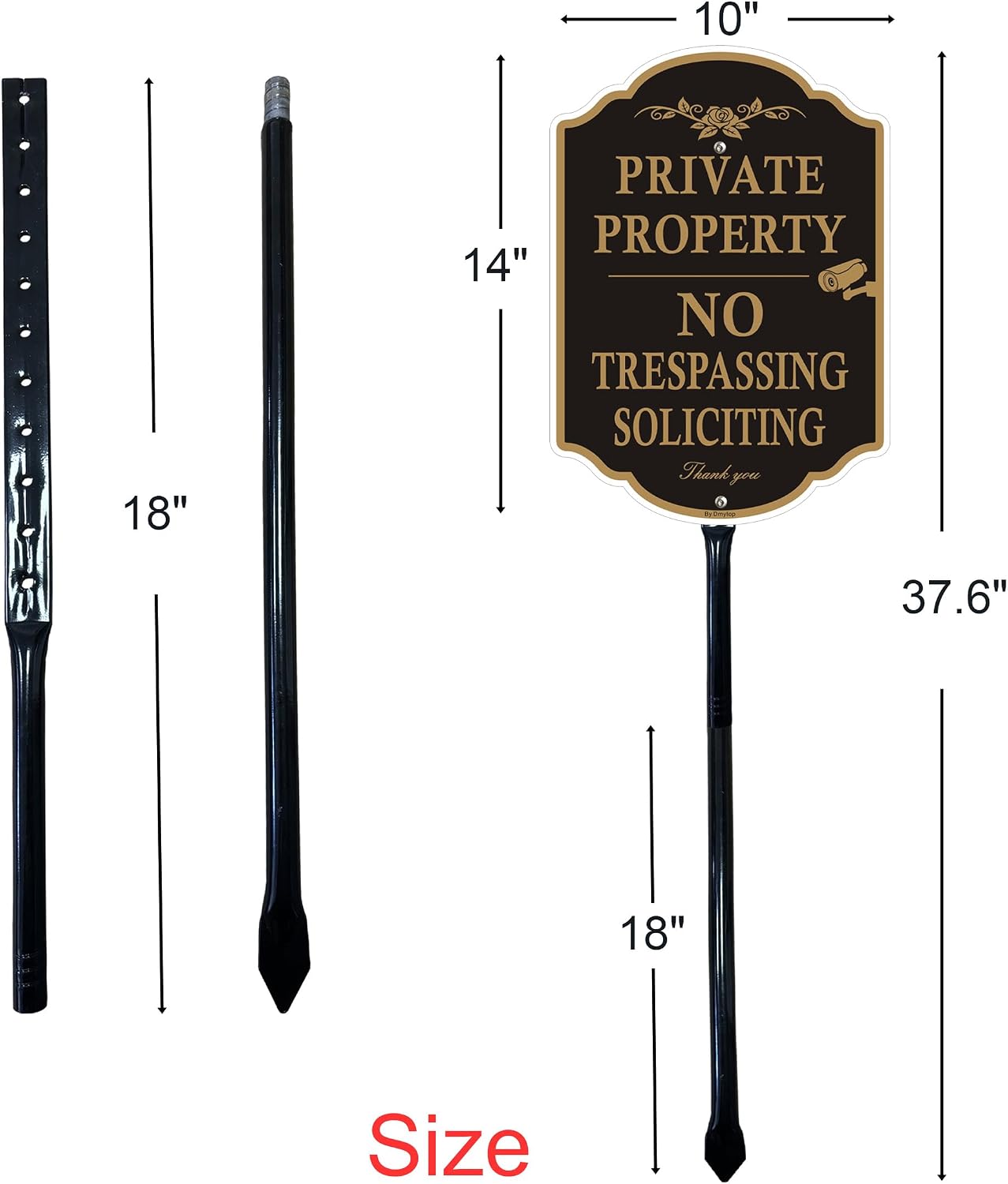 Private Property No Trespassing Signs with 36-inch Metal Stakes, 14 x 10 inches No Soliciting Video Surveillance Warning, Rust Free Aluminum, 2 Pack
