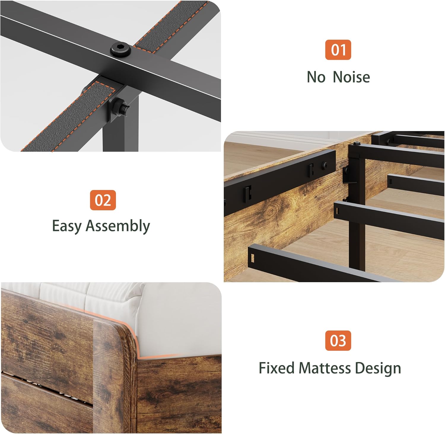 Wooden Bed Frame with Storage Drawers, LED Headboard & Charging Station, Wood Platform Bed Frame with Tall Headboard, No Box Spring Needed, Queen Size, Brown