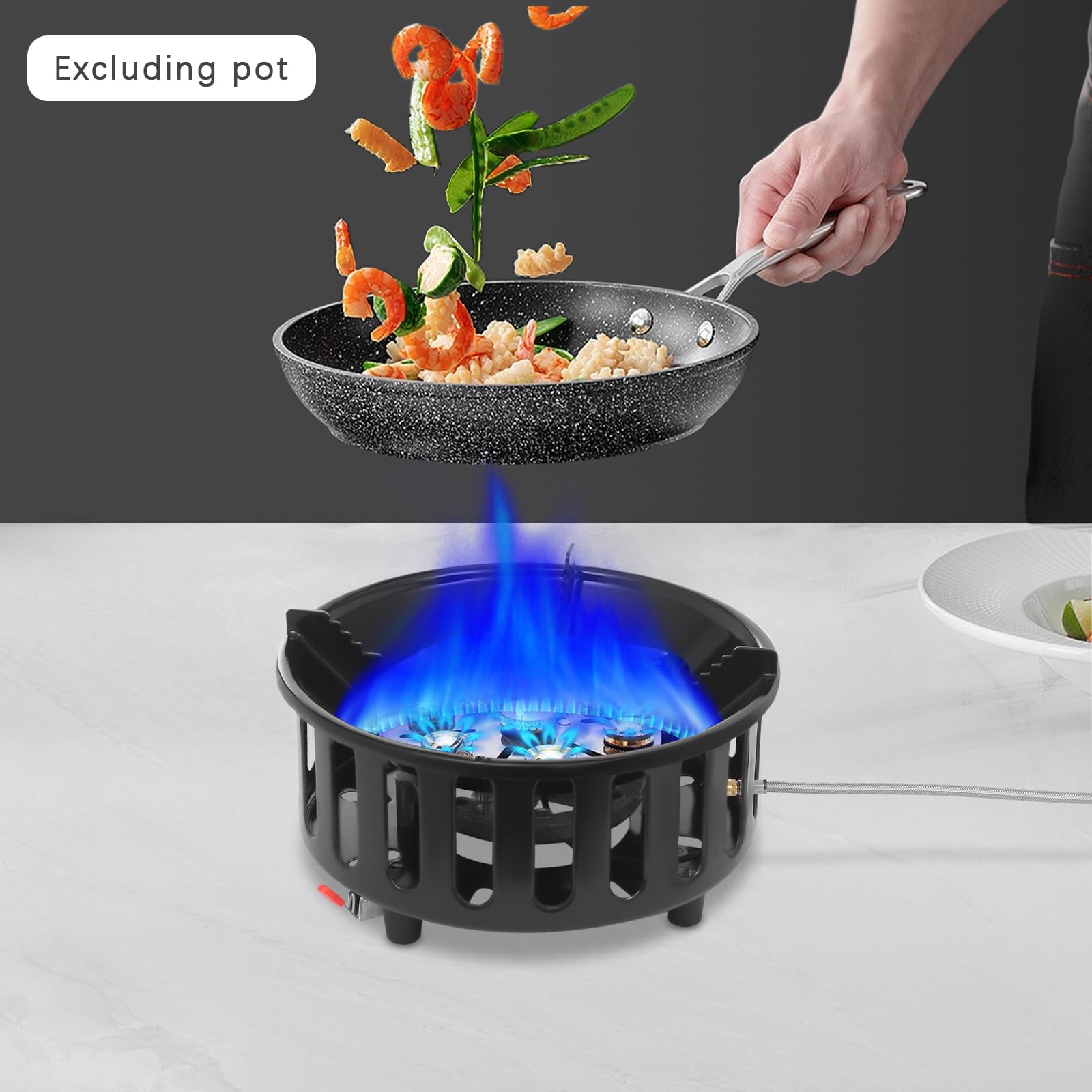 Hornillo portátil con 3 adaptadores, a prueba de viento, de gas, estufa de camping con encendido piezoeléctrico, estufa de gas portátil, para camping, trekking, senderismo, picnic
