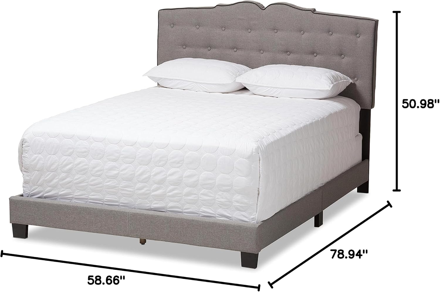 Baxton Studio Leigha Modern and Contemporary Fabric Upholstered Bed, Full, Light Grey