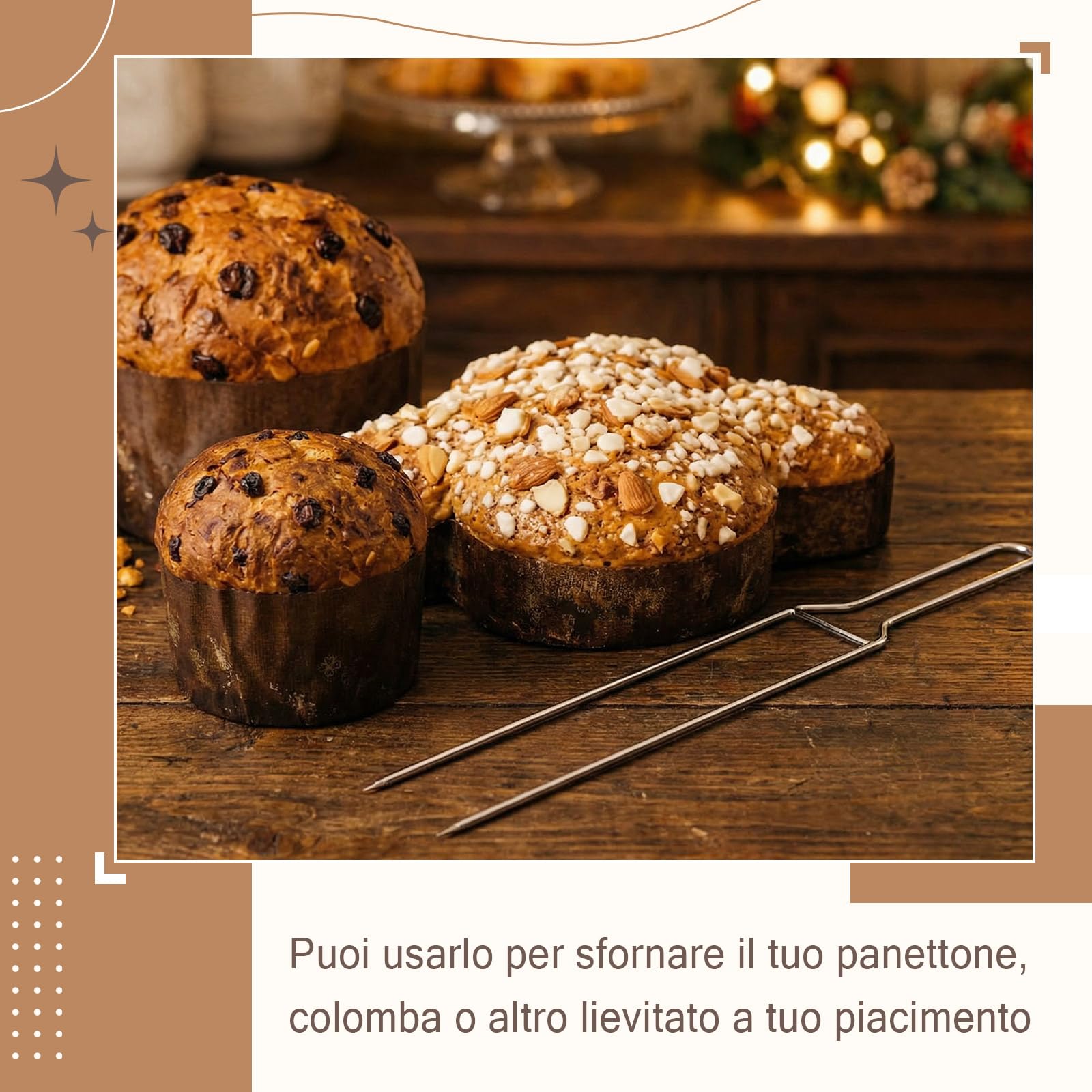 Hotop 3 Pezzi Spillone per Panettone Colomba Pasquale 1.5 kg 40 cm Acciaio Inox Forchetta di Raffreddamento Capovolt Anti-Cedimento Aghi per Lievitati Facile da Usare Casa e Pasticceria