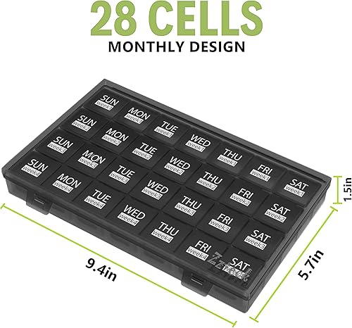 Miniatura 5 de Organizador mensual de pastillas de 28 días, organizador grande de 4 semanas, un mes, pastilleros con recipiente a prueba de polvo para pastillas,