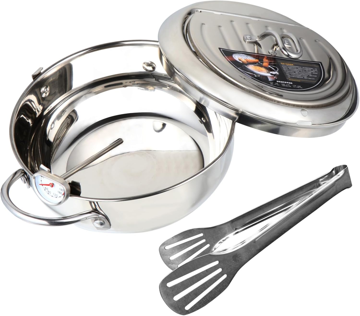 Mobestech Controllable Temperature Japanese Tempura Fryer with Thermometer Stainless Steel Deep Fryer Pot for Gas and Induction Cooktops 3L Capacity for Home Cooking