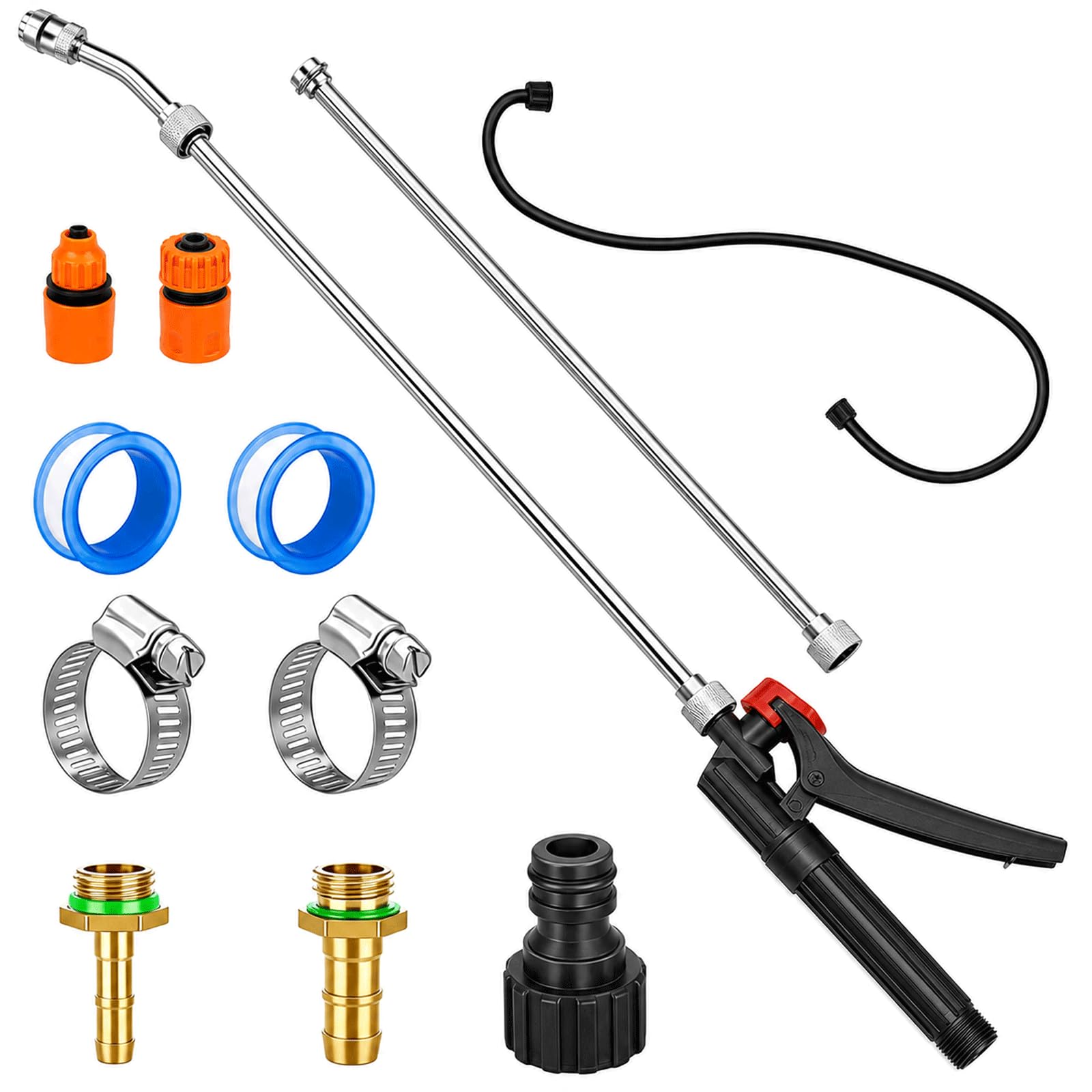 DVDVBOOM 44 Inches Sprayer Wand Kit, Adjustable Nozzle, Brass Barbs Match 3/8'' & 1/4'' Hoses, Universal Sprayer Wand with Shut Off Valve & Quick Connects & Hose (11-44 Inches BlackCrank)