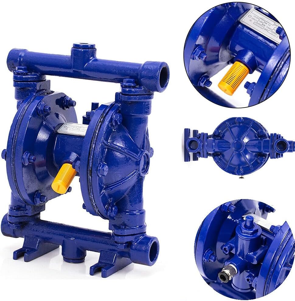 Double Diaphragm Pump 1/2 inch Inlet Outlet, Diaphragm Air-opearted Pump Cast Iron 12 GPM Membrane Pump QBY-15Z Double Diaphragm Diaphragm for Low Viscosity Diesel, Kerosene and Waste Oil