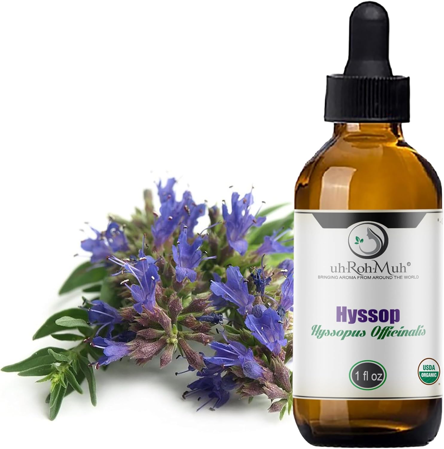 uh*Roh*Muh Organic Hyssop Essential Oil with Fresh Floral Scent, 100% Pure & Natural Essential Oil for Aromatherapy, Home Essential Diffuser Oil - USDA Certified Organic 1oz