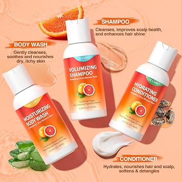 Travel Size Shampoo Conditioner and Body Wash Set, Hair Care & Body Care Trio Gift Set for Trip, Camping, Outdoor, Hotel & Gyms, Gentle For Baby, TSA Friendly Essentials, 2.71 Oz Ea