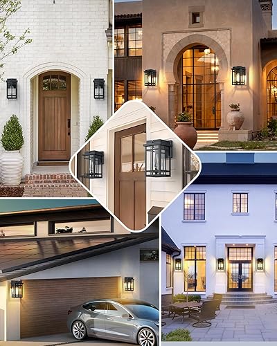 Vista 38 de Paquete de 2 lámparas de pared para exteriores del anochecer al amanecer de 9.76 pulgadas, lámpara exterior de montaje de pared para luz de porche