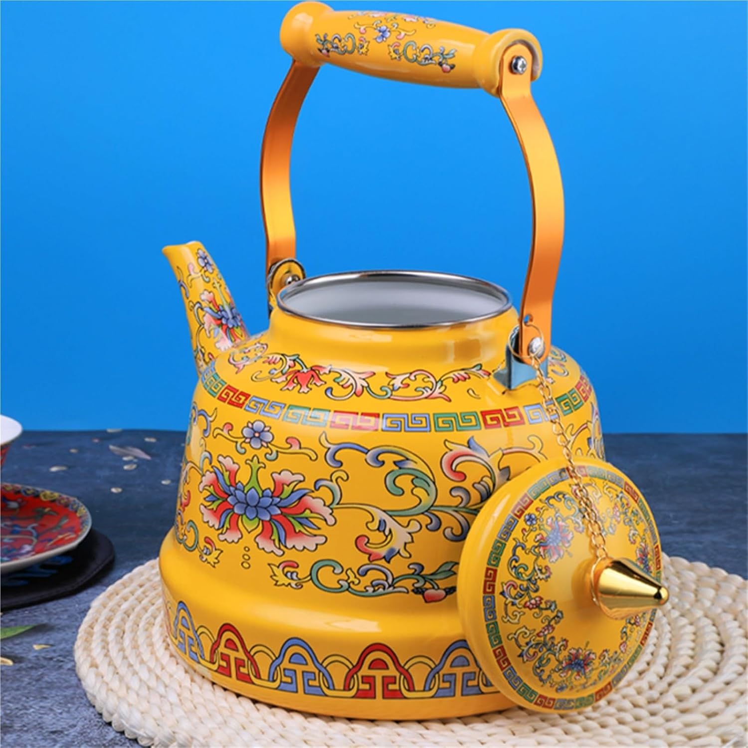 Enamel Teapot for Stovetop, Enamel Vintage Tea Pot for Stove Top with Cool Grip Ergonomic Handle(Orange,2.5L)