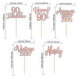 30Pcs Vintage 1936 Cupcake Toppers Glitter Ninety 90 Fabulous Happy 90th Birthday Cupcake Picks Awesome Since 1936 Cake Decorations for 90th Birthday Anniversary Retirement Party Supplies Rose Gold