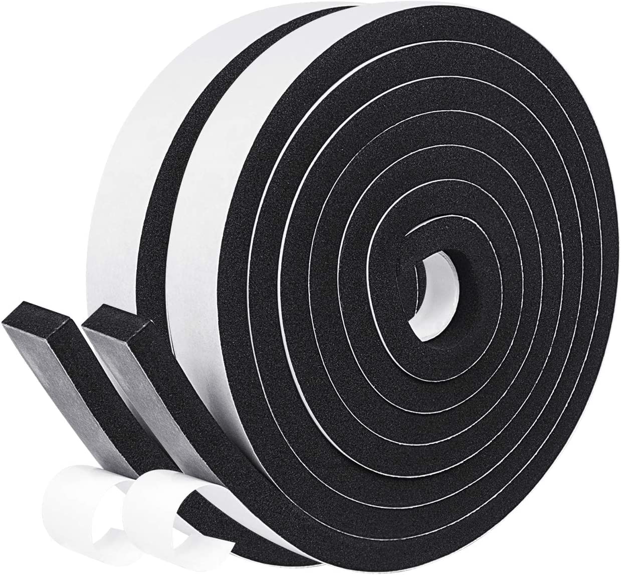 Weather Stripping Self Adhesive Foam Tape 25mm(W) x 20mm(T) Window Door Draught Excluder SoundProof Weather Strip Tape Seals for Gap Seal,2 Rolls, Total 4M Long Black