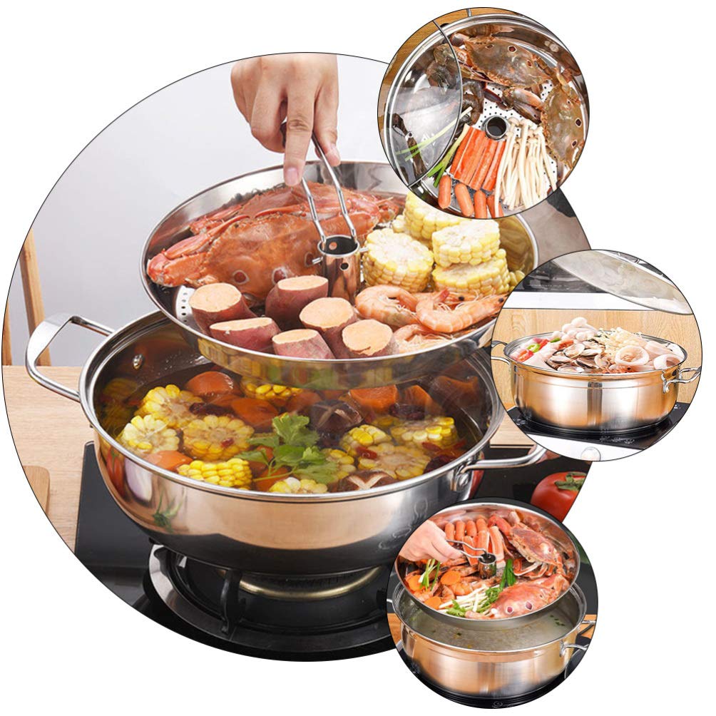 Dampfgartopf aus Edelstahl mit Dampfgarer und Glasdeckel, 3-teiliges Set, sicher und langlebig, tolle Ergänzung für Jede Küche