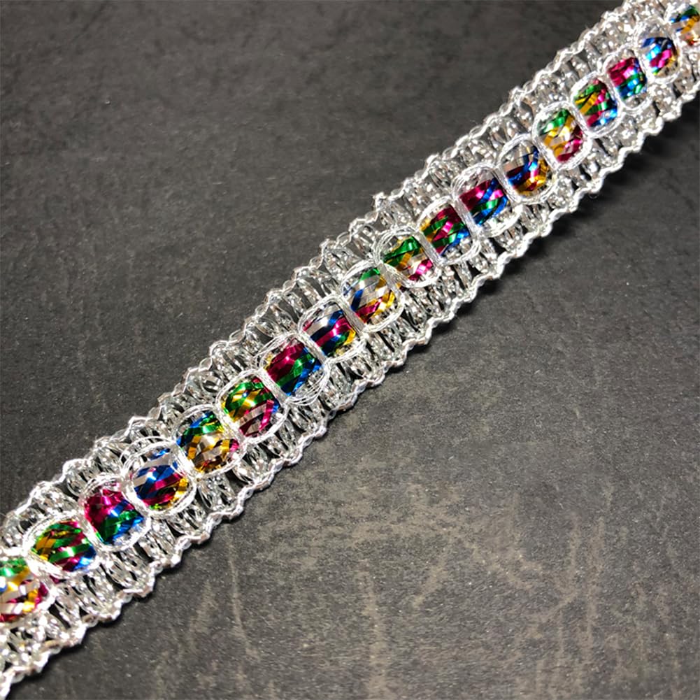 CABODYALS 20M 15mm Silver Metallic Braid Lace Trim Sequin Lace Ribbon Glitter Braided Embroidery Sequins Beaded Edge Ribbon for Sewing Making Gift Wrapping Diy Christmas Tree Decor Craft Supplies - Image 3