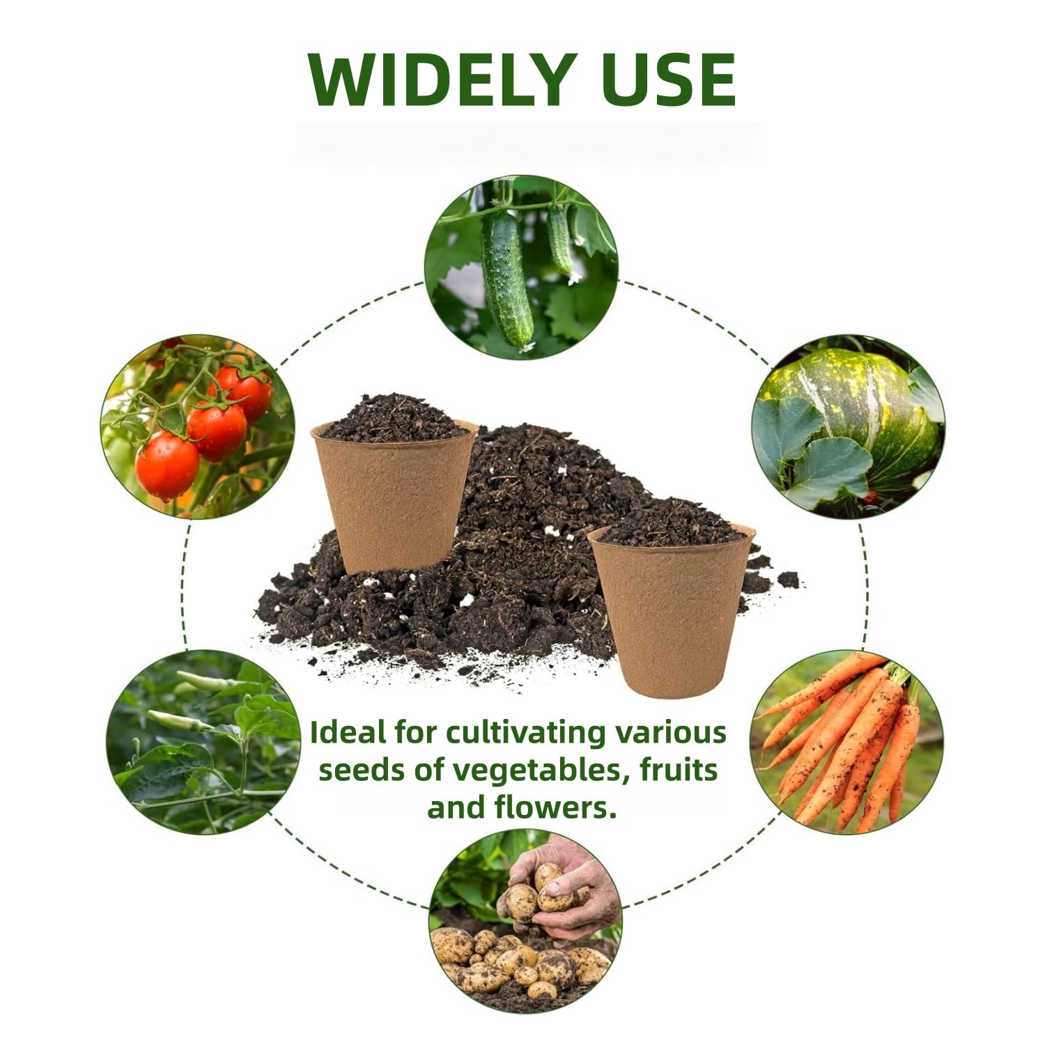 100 Piezas Redondas Macetas biodegradables de 8 cm, Kit de Inicio de Plántulas Biodegradable y Ecológico, Semilleros Germinacion Macetas con 100 Etiquetas de Plantas y 2 Herramientas de Plantación — view 7