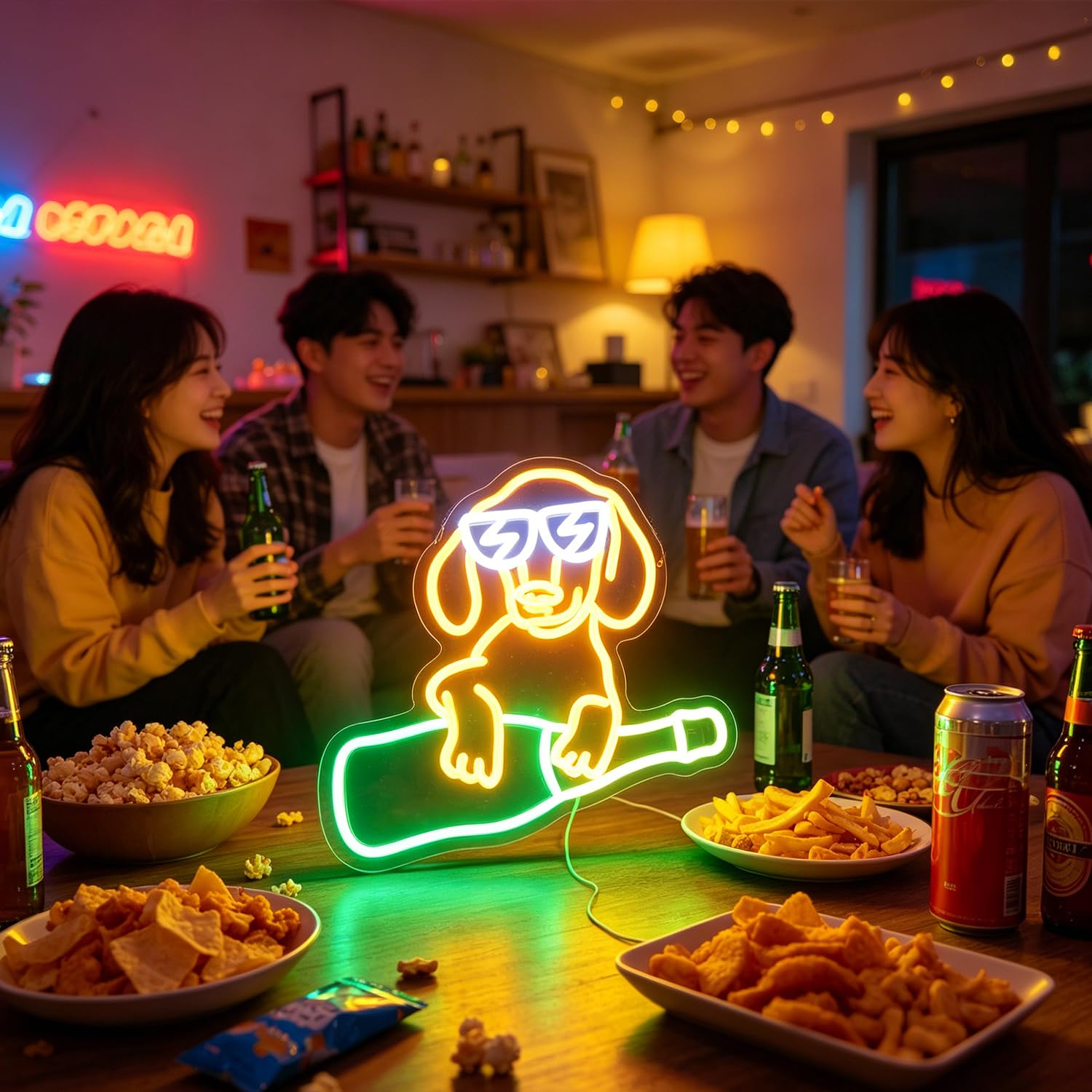 Neonschild Hund Dackel Geschenk für Weinliebhaber Wanddeko Tierzimmer Wanddekoration Kinderzimmer Wanddeko Kinderzimmer Kunstdekoration