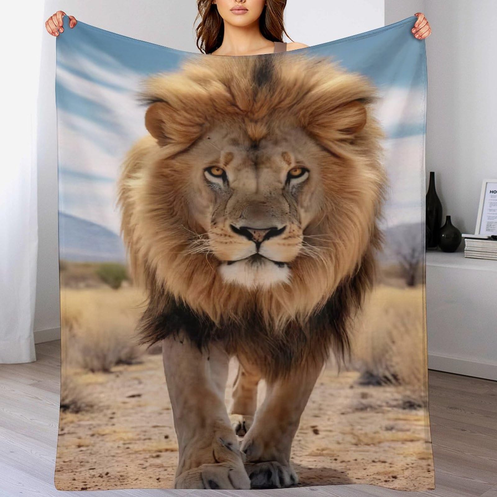 Couverture lion haut de gamme en flannel jeté de lit élégant