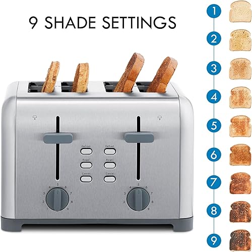 Miniatura 4 de Kenmore Tostadora de 4 rebanadas – Aparato de cocina de encimera de ranura extra ancha, función de descongelación, dolor de parrilla, 9 ajustes
