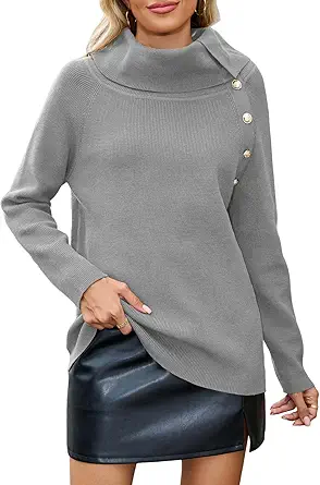 ZAFUL Sweaters for Women 2025 Trendy Versatile Neckline Button Turtleneck+Off The Shoulder Tunic Sweater Top