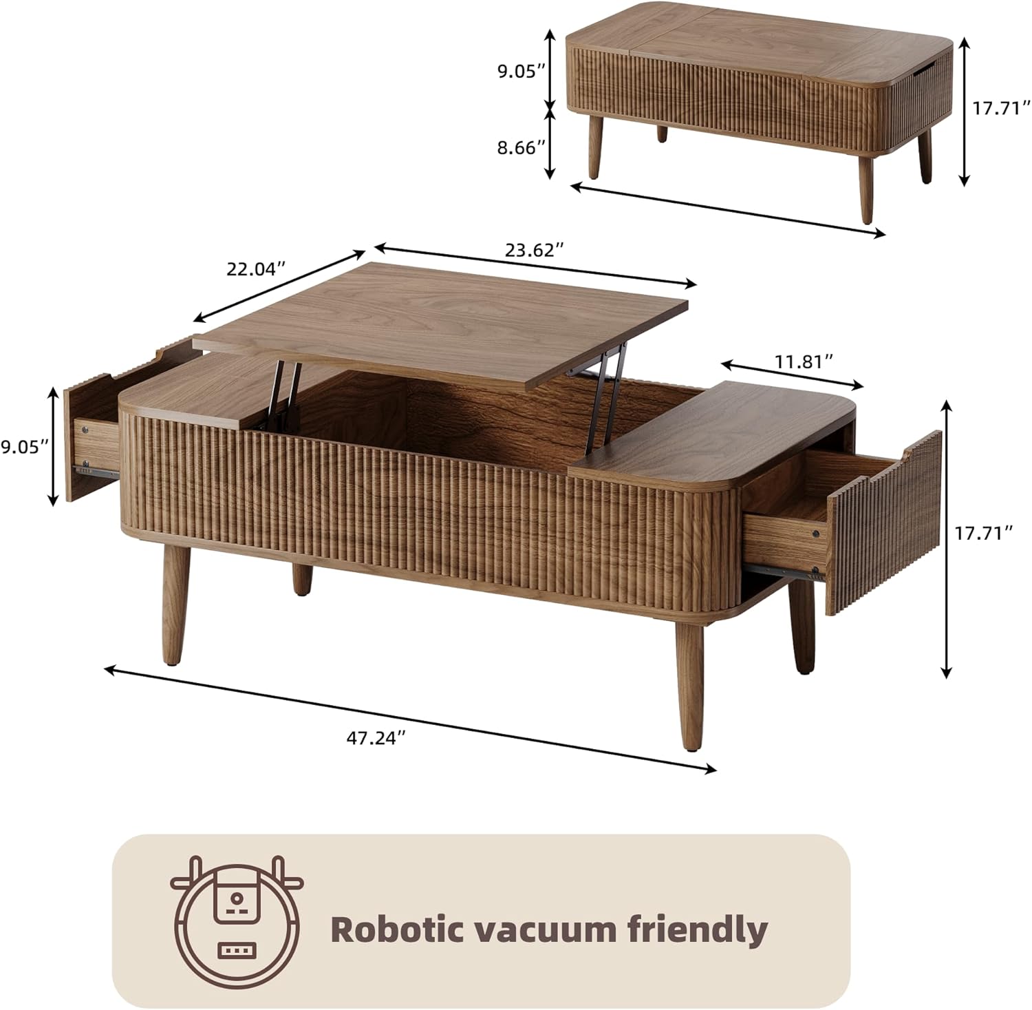 Dimensions diagram of the TOKSOM coffee table