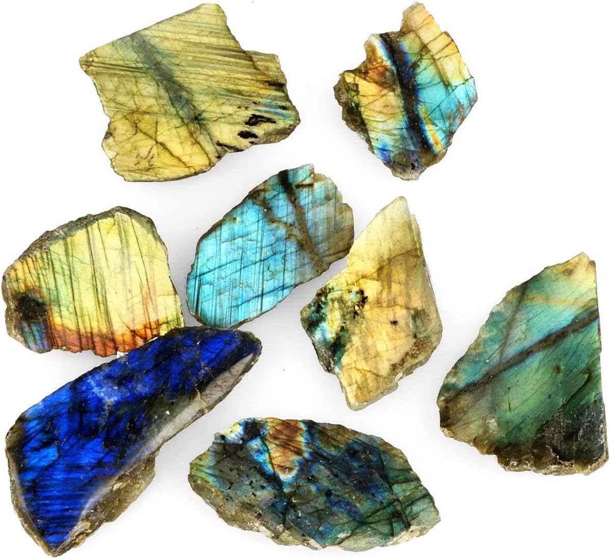 Natural Raw Labradorite Stone Slice Reiki Healing Positive Energy Crystal Pocket Size with Canvas Pouch (Labradorite Slice)