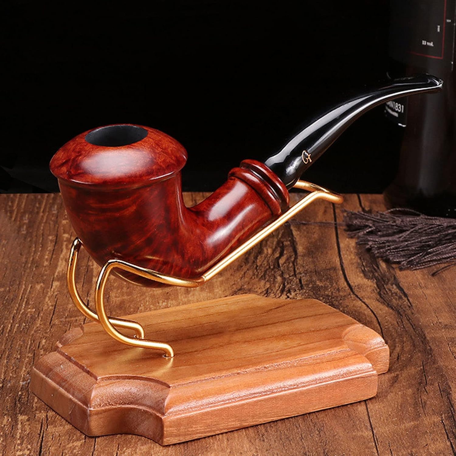 Wooden Pipe Stand, Pipe Display with 1 Metal Slot, Family Home Pipe Accessory