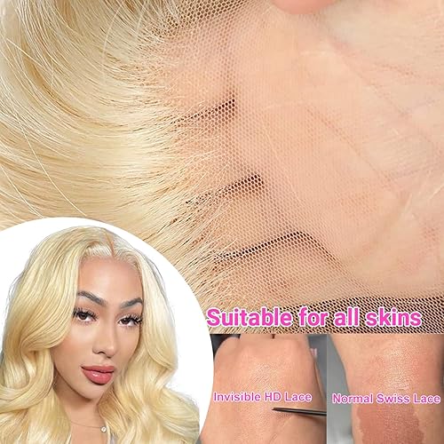 Miniatura 4 de Peluca de cabello humano 613 con encaje frontal de 30 pulgadas, 13 x 4, pelucas de cabello humano ondulado HD, peluca de cabello humano rubio,