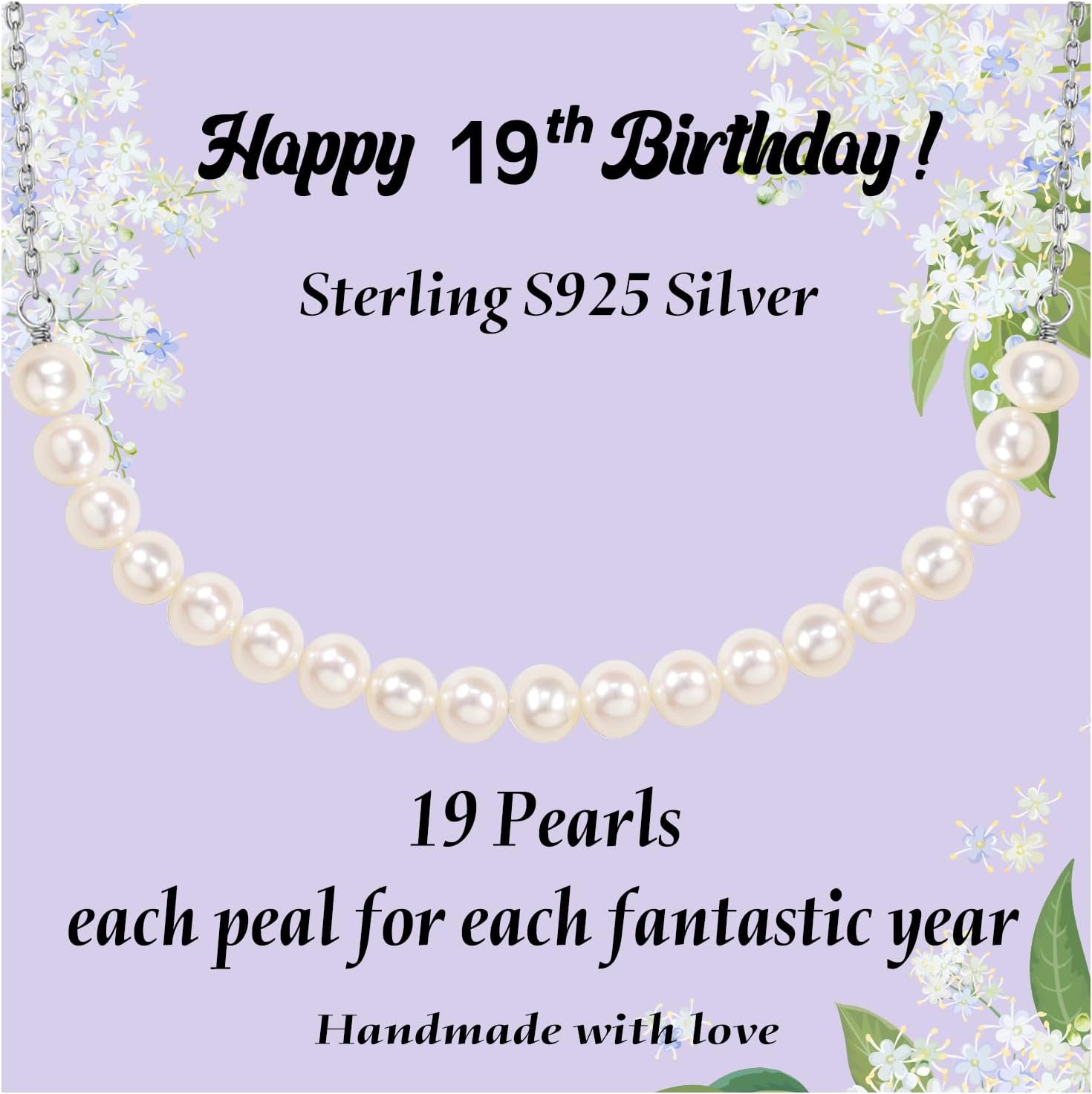 Happy Birthday Gifts Necklace, Sterling S925 Silver Chain AAA+ Freshwater Pearl Pendant Necklace for 8th 9th 10th 11th 12th 13th 14th 15th 16th 17th 18th 19th 20th Years Old