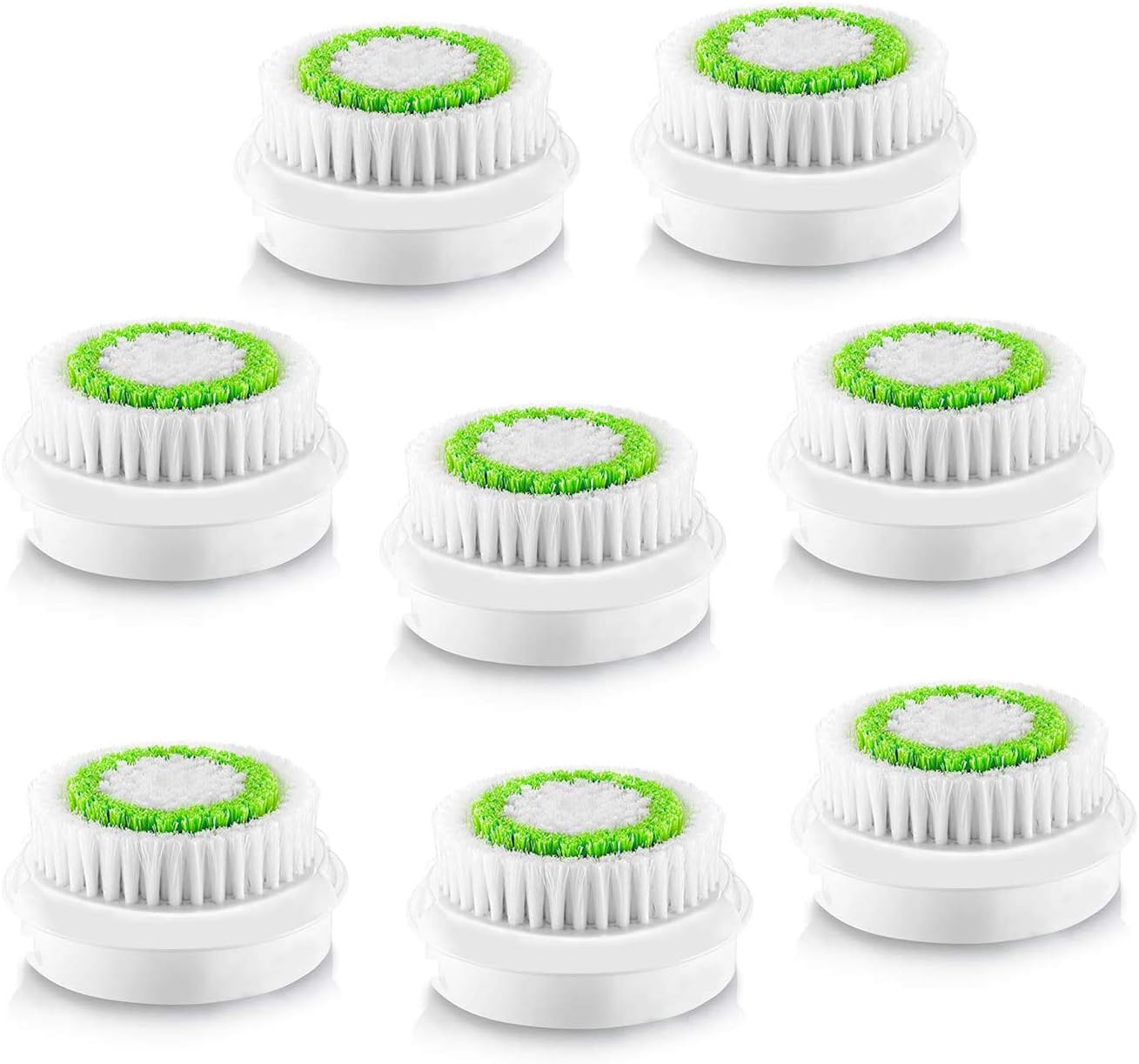Facial Cleansing Brush Head Replacement, Facial Cleansing Brush Head, for Acne Prone, Clogged and Enlarged Pores Skins (8 Pack/Green)