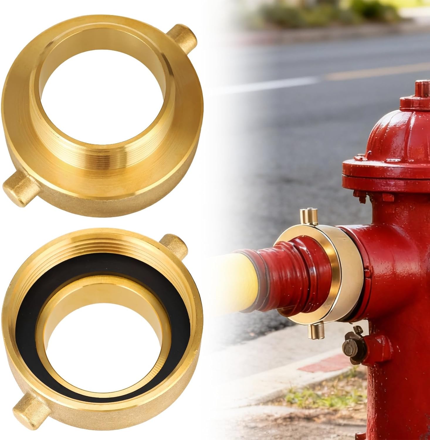 Fire Hydrant Adapter, 2-1/2 Nh Female To 2 Npt Male Brass, Nst Fitting, Pin Lug Design, Quick Connect, Fire Equipment