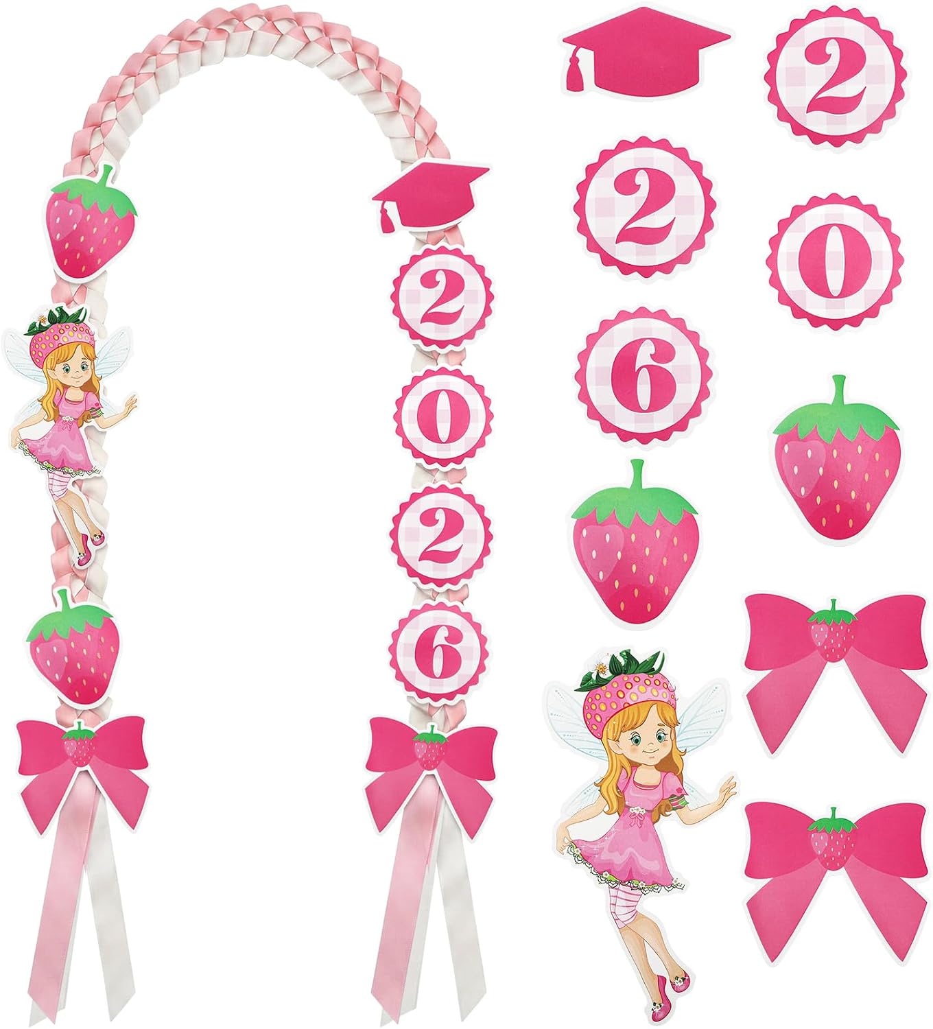 Norme 5.91ft Graduation Lei for Kid Strawberry Ribbon Lei Accessories Class of 2026 Grad Leis for Preschool Kindergarten Grad