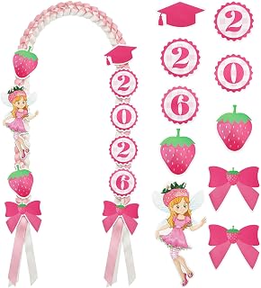 5.91ft Graduation Lei for Kid Strawberry Ribbon Lei Accessories Class of 2026 Grad Leis for Preschool Kindergarten Grad