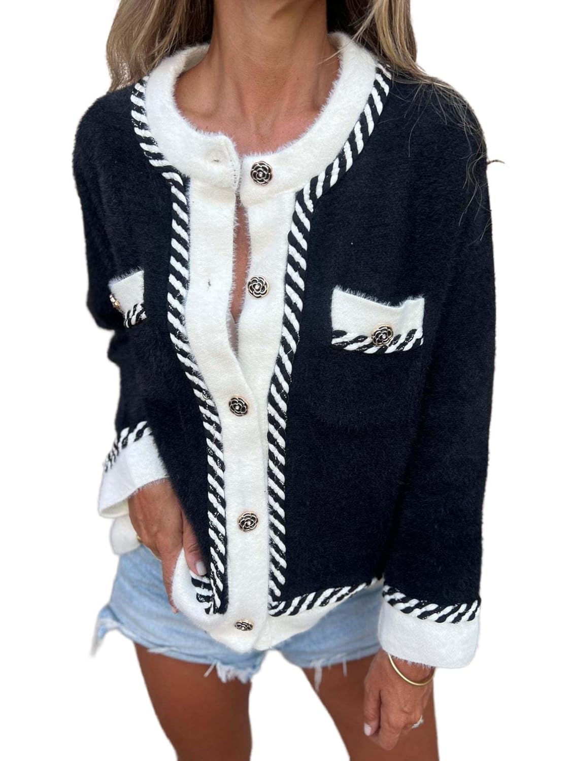 Apvirdy Womens Oversized Cardigans Soft Cardigan Sweater Casual Knit Shirts Tops for Women with Pockets