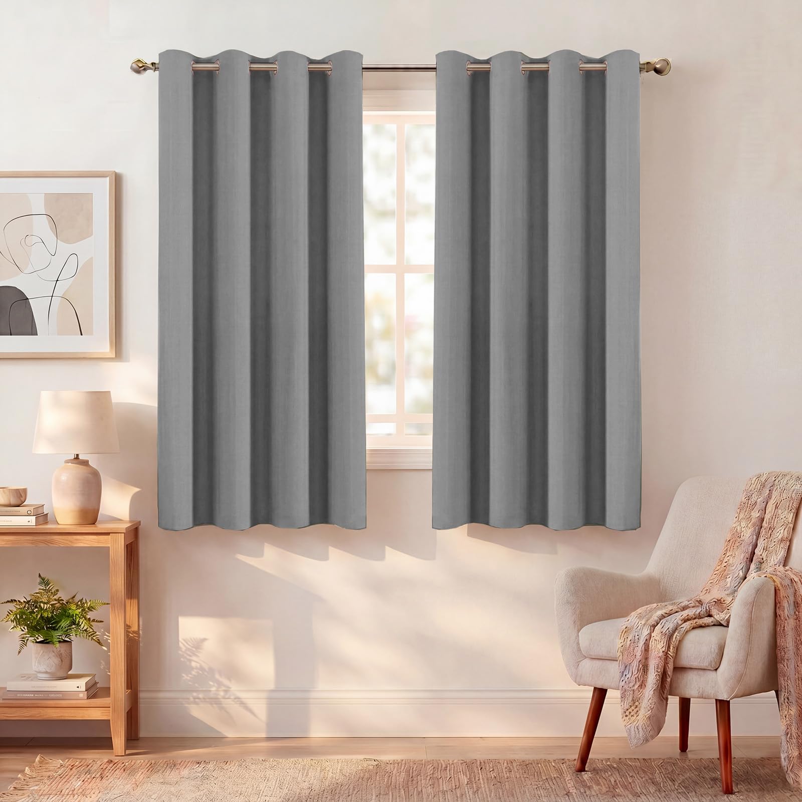 BellaHills Verdunklungsvorhänge Kurz Thermovorhang Wohnzimmer Grau H175xB140cm 2er Set Gardinen Blickdicht Kälteschutz Wärmeisolierend Ösenschal Schlafzimmer Blackout Curtains for Living Room