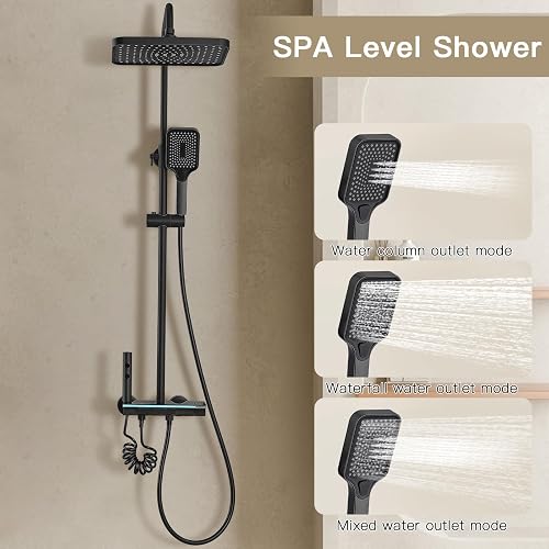 Colonna Doccia Nero Titanio Con Testa Quadrata DEWINNER - Display a LED-Colonna Doccia 4 Modalità e Altezza Regolabile - Testa, Getto, Rubinetto e Soffione Doccia - 4