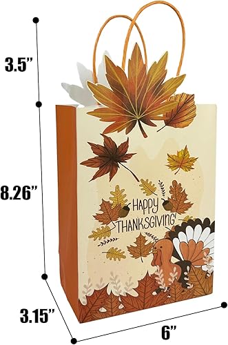 Miniatura 5 de Bakepacker 32 bolsas de papel de regalo pequeñas con asas de 8.26 x 6 x 3.15 pulgadas, bolsas pequeñas de papel kraft de Acción de Gracias