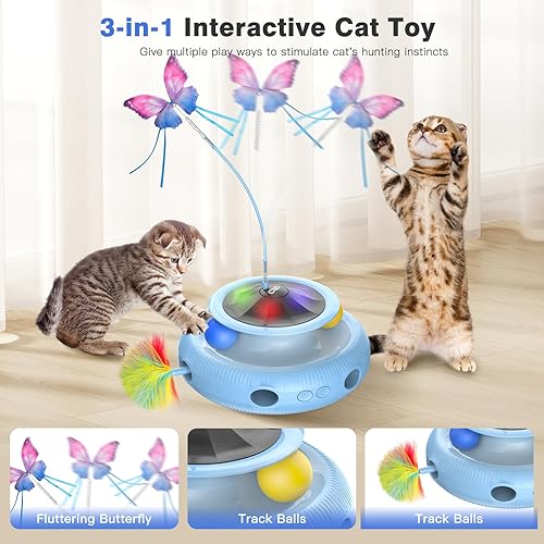 Miniatura 3 de Juguetes interactivos automáticos para gatos de interior y adultos aburridos – Juguetes para gatitos con mariposa aleteante, plumas de emboscada y
