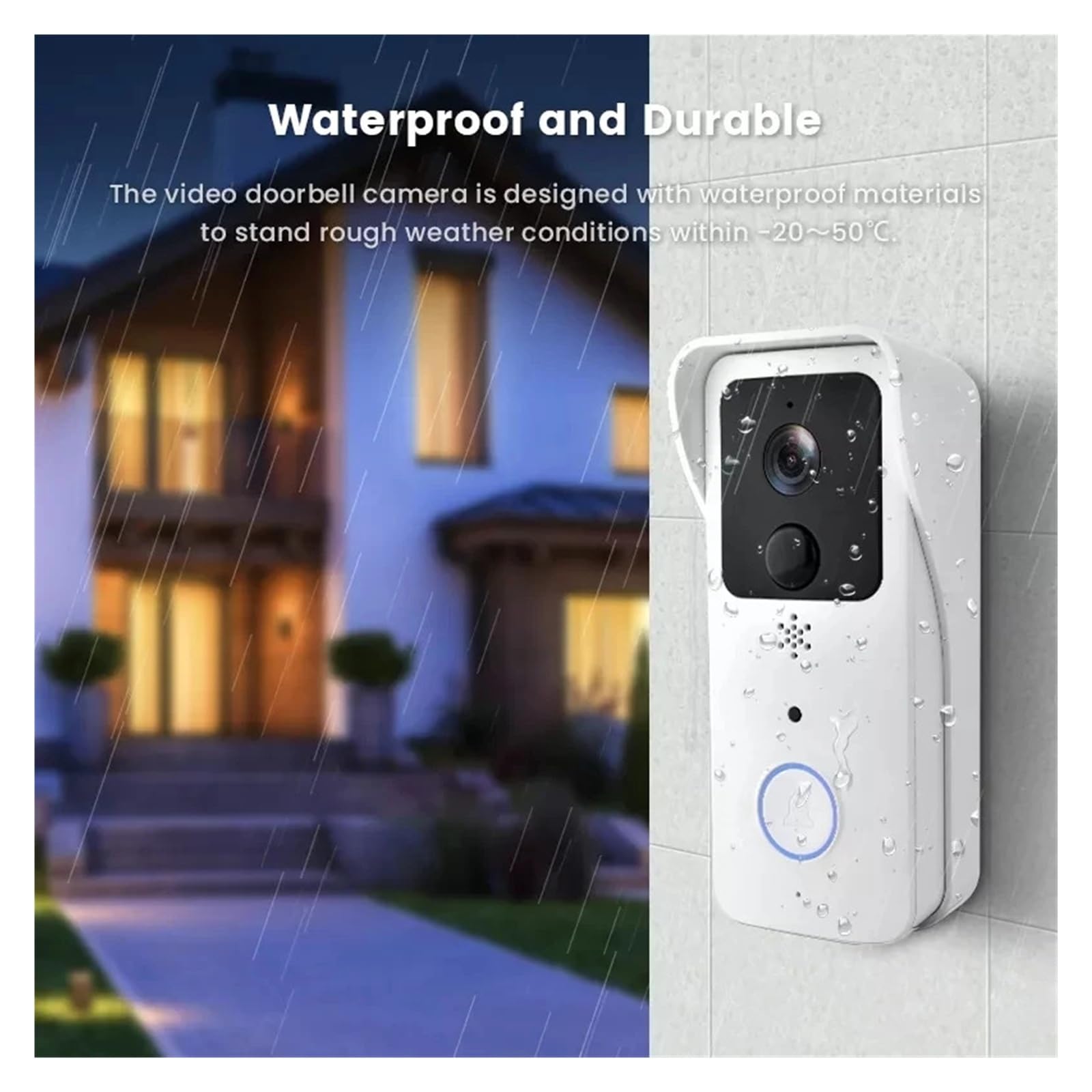 Videoportero, Timbre con Video 5G 2.4G WiFi 1080P, intercomunicador inalámbrico Inteligente for Exteriores, cámara inalámbrica Impermeable(White Kit)
