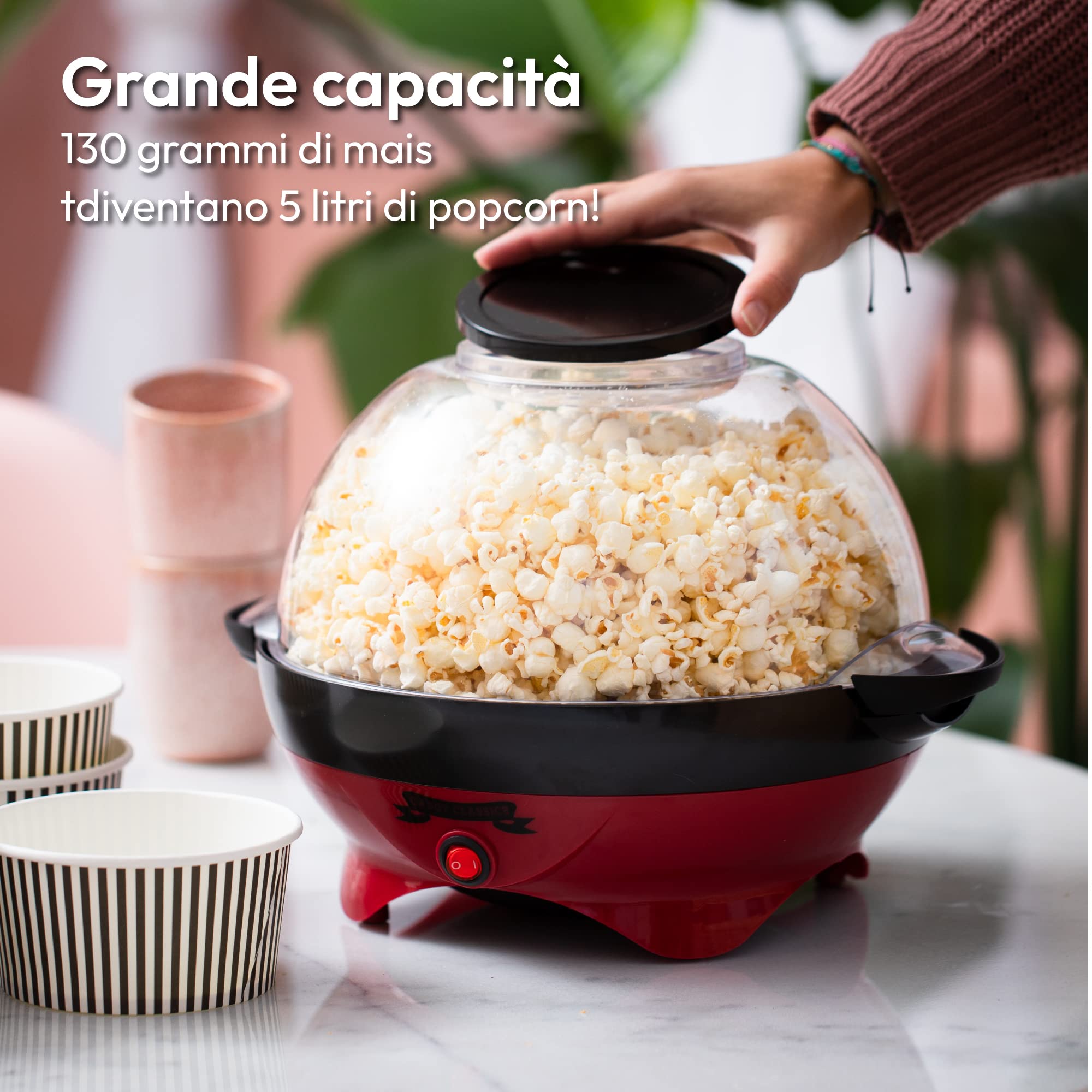 Gadgy Macchina Popcorn | Macchina per Pop Corn ad Aria Calda l Preparazione Salutare, Senza Olio o Grassi l Macchina Pop Corn con Misurino e Coperchio Superiore Rimovibile l Rivestimento Rosso Retrò